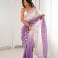 Lavender Ivory Ombre Organza Saree with Floral Embroidery Border