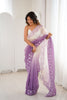 Lavender Ivory Ombre Organza Saree with Floral Embroidery Border