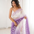 Lavender Ivory Ombre Organza Saree with Floral Embroidery Border