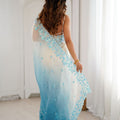 Sky Blue Ivory Ombre Organza Saree with Floral Embroidery Border