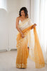 Mustard Yellow Ivory Ombre Organza Saree Floral Embroidery Border