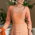 Stylish Orange Georgette Embroidered Readymade Gown with Dupatta for Wedding