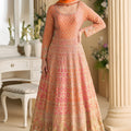 Stylish Orange Georgette Heavy Embroidered Readymade Gown with Dupatta for Wedding