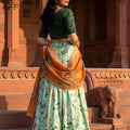 Awesome Mint Green Printed Art Silk Embroidered Semi-Stitched Wedding Wear Lehenga Choli with Dupatta