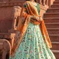 Awesome Mint Green Printed Art Silk Embroidered Semi-Stitched Wedding Wear Lehenga Choli with Dupatta