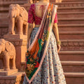 Elegant Grey Art Silk Embroidered Lehenga Choli with Pink Blouse Printed Dupatta