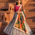 Elegant Grey Art Silk Embroidered Lehenga Choli with Pink Blouse Printed Dupatta