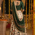 Charming Cream Art Silk Embroidered Lehenga Choli with Green Blouse and Dupatta