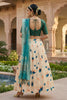 Stylish Cream Art Silk Embroidered Lehenga Choli with Teal Green Blouse and Dupatta