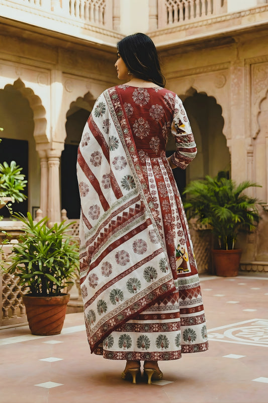 Beautiful Maroon and Off White Cotton Rayon Printed Lehenga Choli with Dupatta