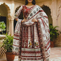 Beautiful Maroon and Off White Cotton Rayon Printed Lehenga Choli with Dupatta