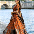 Graceful Rust Orange and Black Cotton Rayon Printed Lehenga Choli with Dupatta
