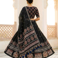 Traditional Black Cotton Rayon Printed Lehenga Choli with Designer Dupatta