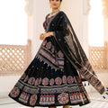Traditional Black Cotton Rayon Printed Lehenga Choli with Designer Dupatta