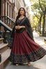 Stylish Maroon and Black Cotton Rayon Printed Lehenga Choli with Dupatta