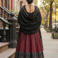 Stylish Maroon and Black Cotton Rayon Printed Lehenga Choli with Dupatta