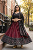 Stylish Maroon and Black Cotton Rayon Printed Lehenga Choli with Dupatta