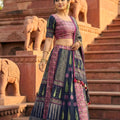 Charming Navy Blue and Pink Printed Cotton Rayon Lehenga Choli with Dupatta for Women