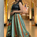 Glorious Sea Green Multicolor Printed Cotton Rayon Lehenga Choli with Dupatta