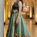 Glorious Sea Green Multicolor Printed Cotton Rayon Lehenga Choli with Dupatta