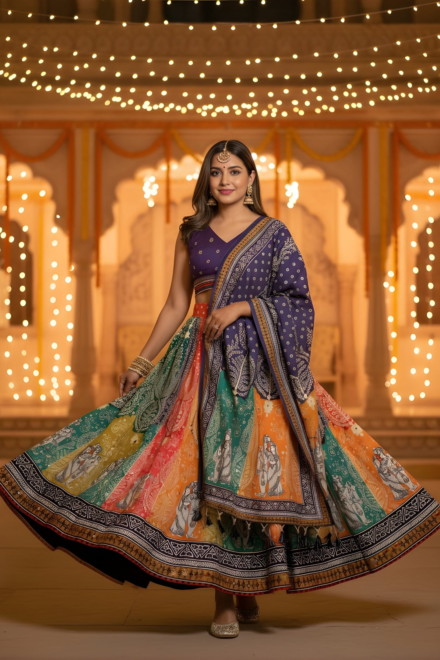 Trendy Multicolor Printed Cotton Rayon Lehenga Choli with Dupatta for Women