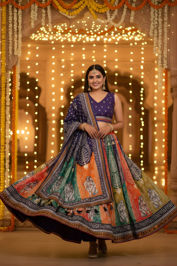 Trendy Multicolor Printed Cotton Rayon Lehenga Choli with Dupatta for Women