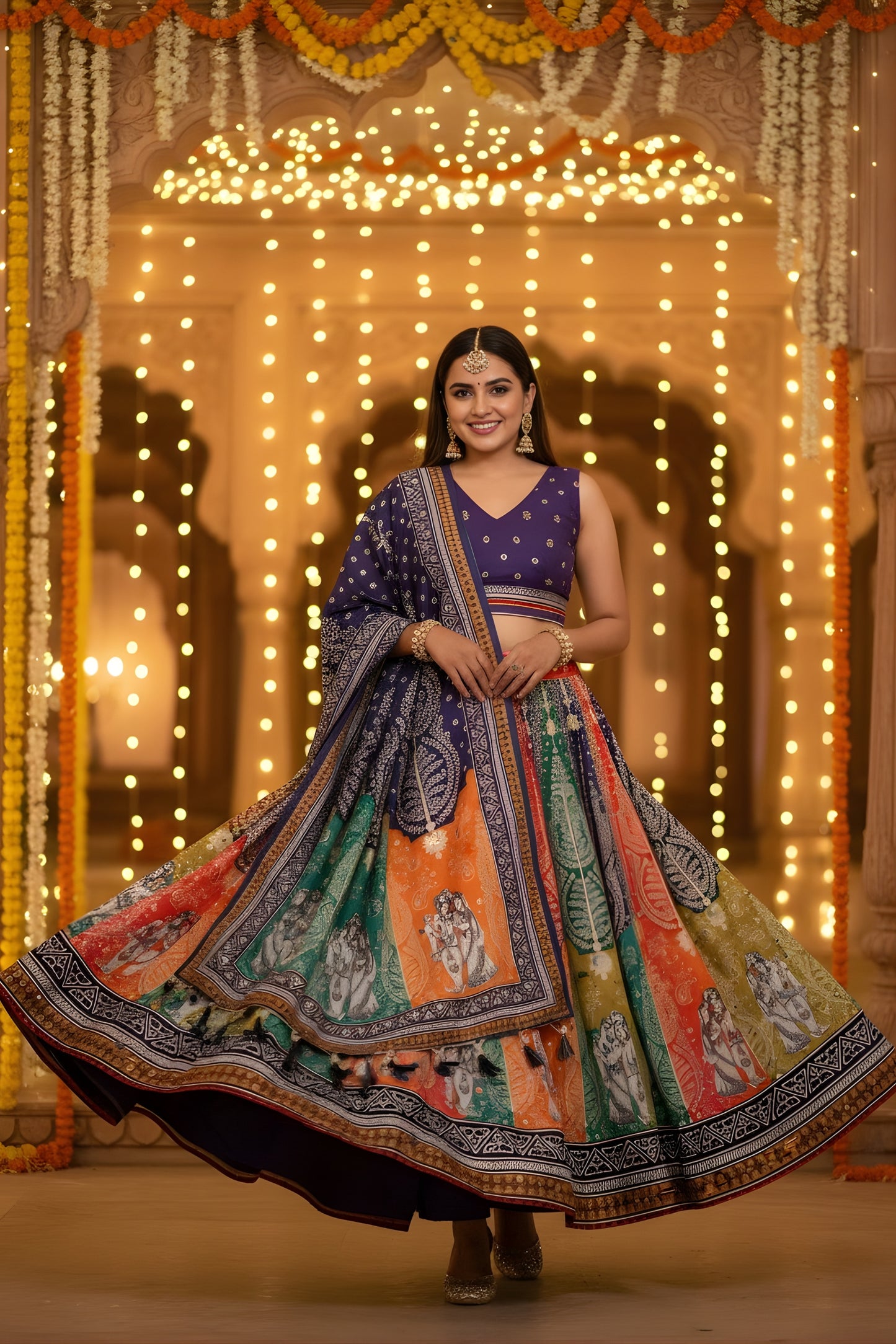 Trendy Multicolor Printed Cotton Rayon Lehenga Choli with Dupatta for Women