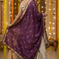 Designer Cream Printed Cotton Rayon Lehenga Choli Set with Purple Dupatta