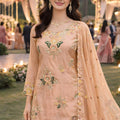 Stunning Peach Viscose Crepe Embroidered Wedding Wear Sharara Suit