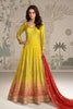 Elegant Yellow Georgette Embroidered Readymade Gown with Red Dupatta for Women