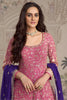 Glorious Pink Georgette Embroidered Readymade Gown with Purple Dupatta for Women