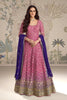 Glorious Pink Georgette Embroidered Readymade Gown with Purple Dupatta for Women