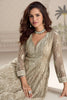 Charming Beige Georgette Embroidered Readymade Gown with Dupatta for Women
