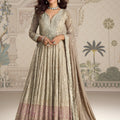 Charming Beige Georgette Embroidered Readymade Gown with Dupatta for Women