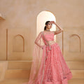 Stunning Pink Butterfly Net Embroidered Lehenga Choli with Dupatta for Women