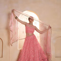 Stunning Pink Butterfly Net Embroidered Lehenga Choli with Dupatta for Women