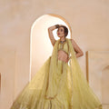 Stylish Yellow Butterfly Net Embroidered Lehenga Choli with Dupatta for Women