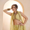 Stylish Yellow Butterfly Net Embroidered Lehenga Choli with Dupatta for Women