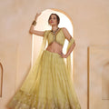 Stylish Yellow Butterfly Net Embroidered Lehenga Choli with Dupatta for Women