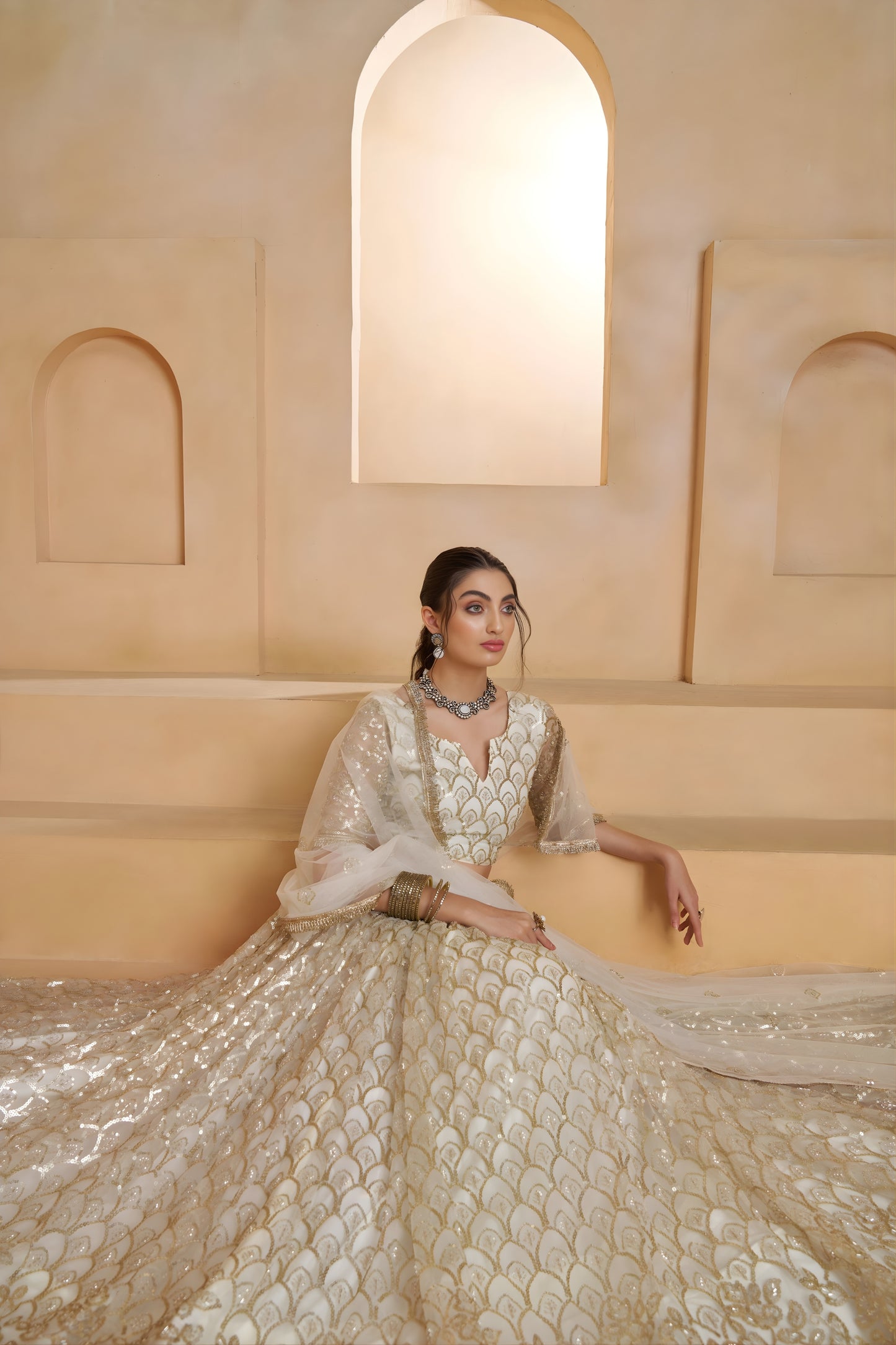 Trendy Off White Butterfly Net Embroidered Lehenga Choli with Dupatta for Wedding