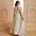 Trendy Off White Butterfly Net Embroidered Lehenga Choli with Dupatta for Wedding
