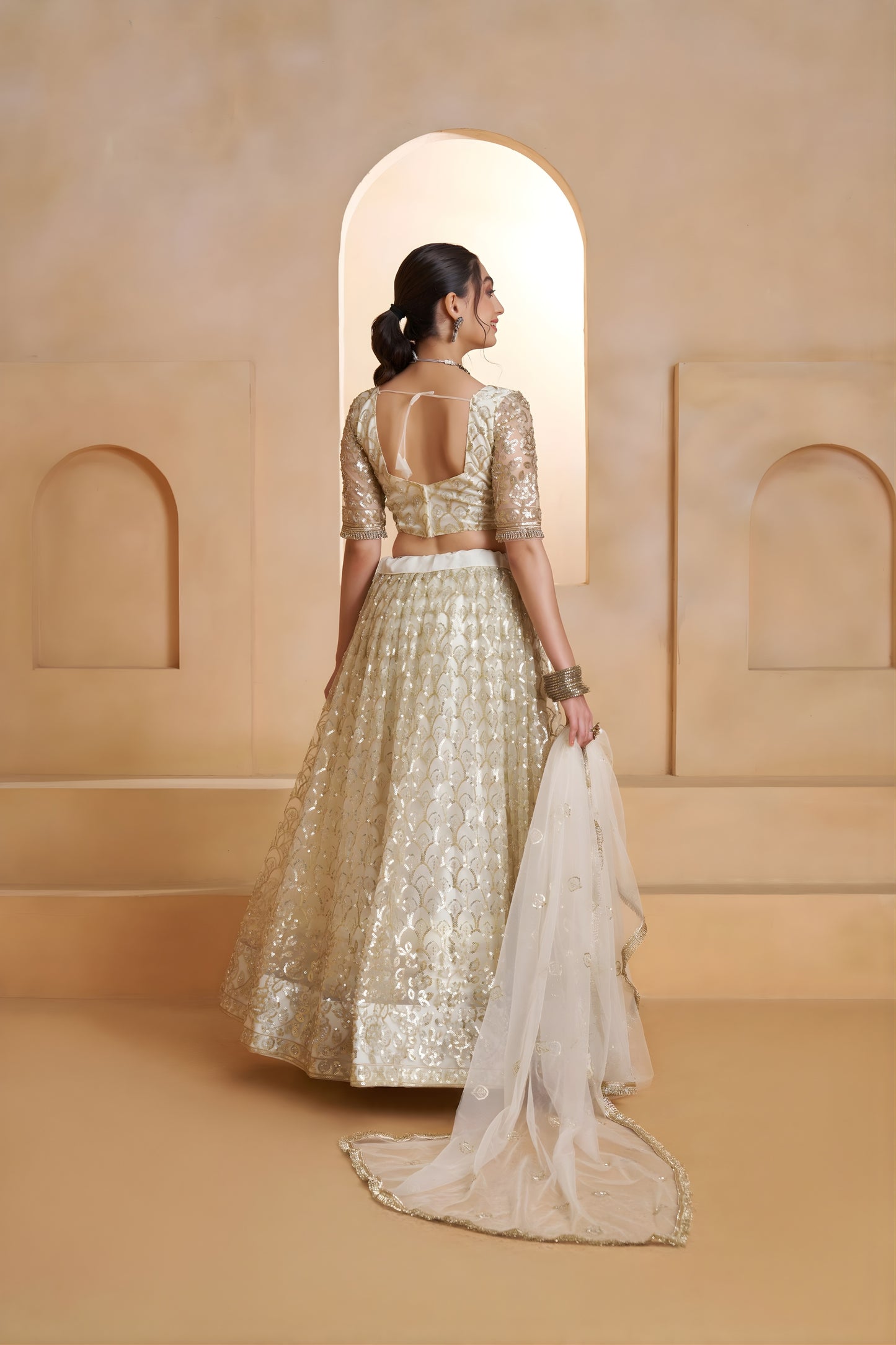 Trendy Off White Butterfly Net Embroidered Lehenga Choli with Dupatta for Wedding