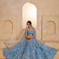 Designer Sky Blue Butterfly Net Embroidered Lehenga Choli with Dupatta for Wedding