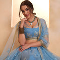 Designer Sky Blue Butterfly Net Embroidered Lehenga Choli with Dupatta for Wedding