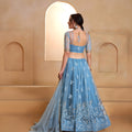 Designer Sky Blue Butterfly Net Embroidered Lehenga Choli with Dupatta for Wedding