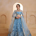Designer Sky Blue Butterfly Net Embroidered Lehenga Choli with Dupatta for Wedding