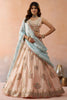 Lovely Peach Tissue Semi-Stitched Embroidered Lehenga Choli with Sky Blue Dupatta