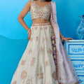 Admiring Off White Semi-Stitched Embroidered Lehenga Choli with Lavender Dupatta