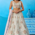 Admiring Off White Semi-Stitched Embroidered Lehenga Choli with Lavender Dupatta