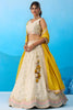 Luxury Cream Semi-Stitched Embroidered Lehenga Choli with Yellow Dupatta